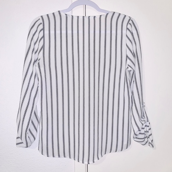 Women’s White & Black Striped Blouse Top - Size Small - Picture 3 of 4